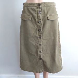 Zara army olive green button down denim midi cargo skirt